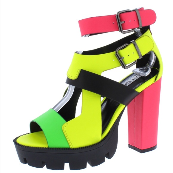 Neon MultiColor Cutout Platform High Heels Booties - Picture 2 of 3